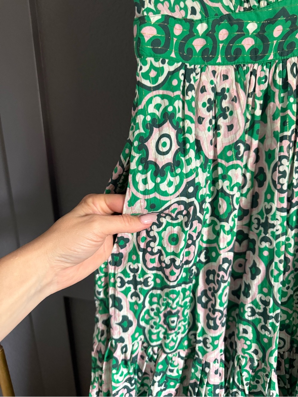 BODEN • NWT cotton maxi tie neck tank dress - 8 petite green white - Picture 7 of 12